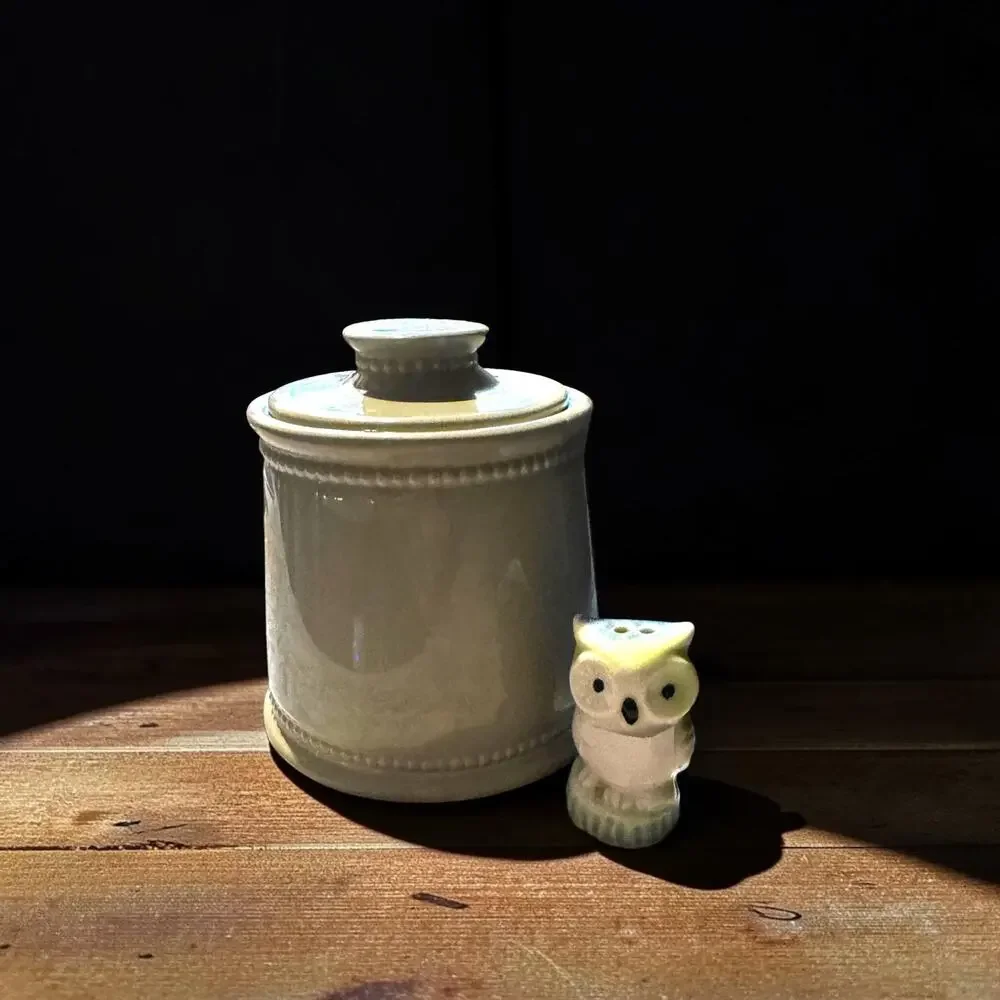 Vintage Sage Green Stoneware Kitchen Canister with Lid | Farmhouse Ceramic